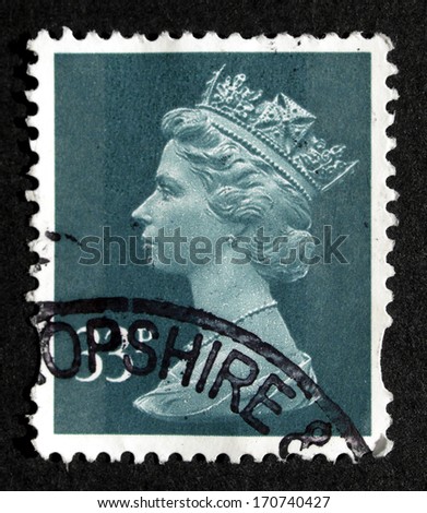 LONDON, UK - SEPTEMBER 15, 2008: British postage stamp with HM The Queen Elizabeth II