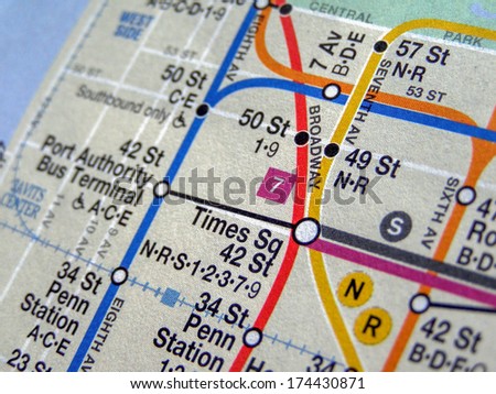 NEW YORK, USA - JUNE 25, 2008: Subway map of the New York underground lines