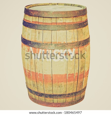 Vintage retro looking Old wooden barrel cask for whisky or beer or wine - isolated over white background