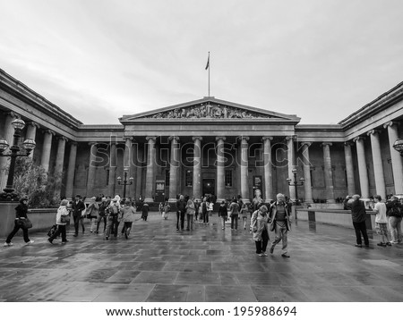 LONDON, ENGLAND, UK - JUNE 17, 2011: Tourists entering the British Museum from the main entrance in Russell Street