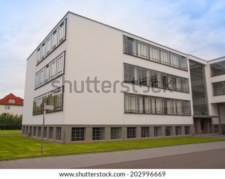 DESSAU, GERMANY - JUNE 13, 2014: The Bauhaus art school iconic building designed by architect Walter Gropius in 1925 is a listed masterpiece of modern architecture
