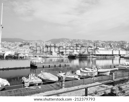 GENOA, ITALY - MARCH 16, 2014: Since the construction of the new harbour for merchant ships, the old harbour called Porto Vecchio is still in use for cruise ships and small boats