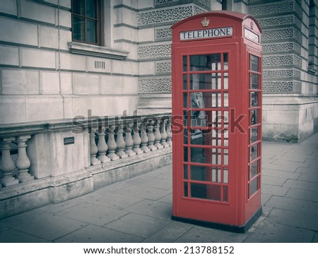 Vintage looking Traditional Red Telephone Box in London UK