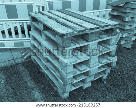 Pallet skid flat transport structure that supports while being lifted by a forklift, pallet jack, front loader or other jacking device - cool cyanotype