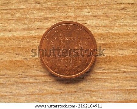 two cents coin, Spanish side showing the cathedral church of Santiago de Compostela, currency of Spain, European Union Imagine de stoc © 
