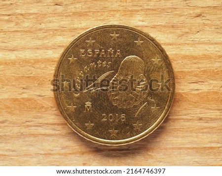 fifty cents coin, Spanish side showing Miguel de Cervantes, currency of Spain, European Union Imagine de stoc © 