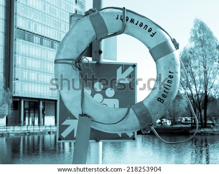 A life buoy for safety at sea - cool cyanotype