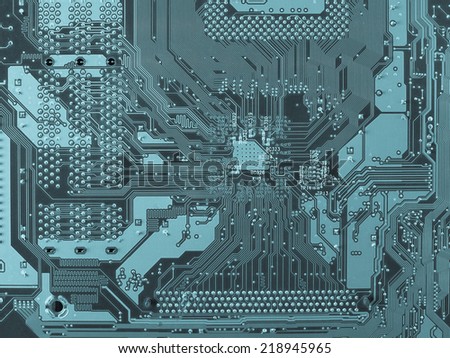 Detail of an electronic printed circuit board - cool cyanotype - cool cyanotype