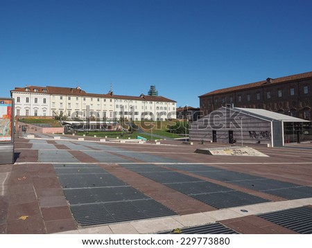 TURIN, ITALY - OCTOBER 22, 2014: Piazzale Valdo Fusi is a large central square with a jazz club, a beer garden, the Museum of Natural History, the Chamber of Commerce