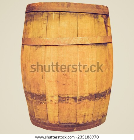Vintage retro looking Wooden barrel cask for wine or beer isolated over white