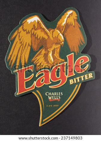 LONDON, UK - DECEMBER 11, 2014: Beermat of British beer Eagle Bitter