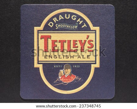 LONDON, UK - DECEMBER 11, 2014: Beermat of British beer Tetley
