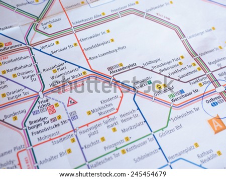 BERLIN, GERMANY - JANUARY 10, 2015: Tube map of Berlin Underground subway lines aka Ubahn