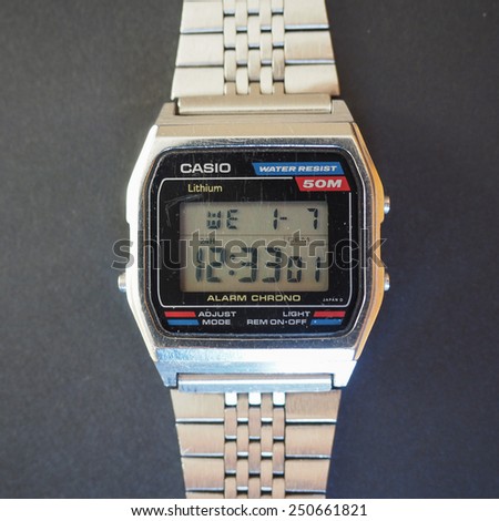 TOKYO, JAPAN - JANUARY 6, 2015: Digital Casio alarm chrono watch from the eighties