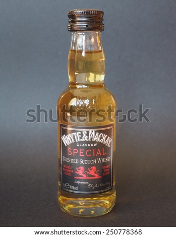 GLASGOW, SCOTLAND - JANUARY 6, 2015: Bottle of Whyte and Mackay special blended scotch whisky