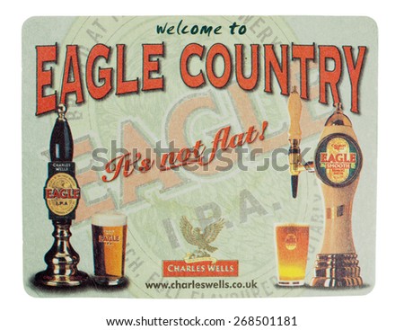 LONDON, UK - MARCH 15, 2015: Beermat of British beer Eagle isolated over white background