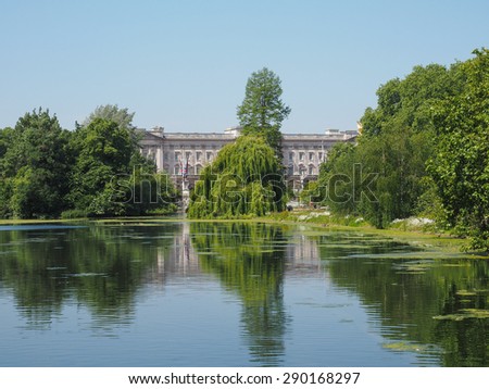 LONDON, UK - JUNE 11, 2015: St James Park with Buckingham Palace in the background