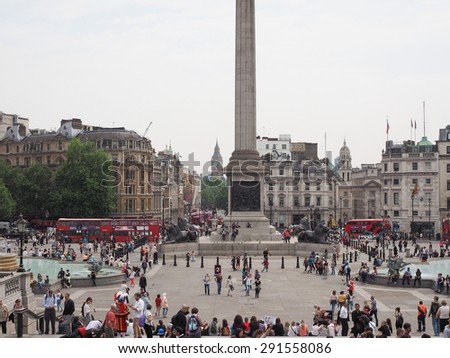 LONDON, UK - JUNE 12, 2015: Tourists visiting Trafalgar Square