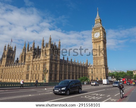 LONDON, UK - JUNE 10, 2015: Houses of Parliament aka Westminster Palace seen from Westminster Bridge