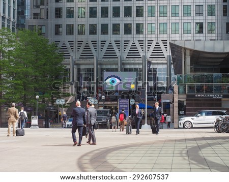 LONDON, UK - JUNE 10, 2015: Workers at the Canary Wharf business centre which is the largest business district in the United Kingdom