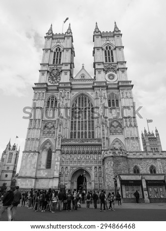 LONDON, UK - JUNE 09, 2015: Tourists visiting Westminster Abbey church in black and white