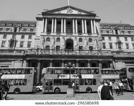 LONDON, UK - JUNE 11, 2015: People visiting the Bank of England in black and white
