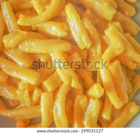Fusillata casareccia pasta with Saffron traditional mediterranean food from Italy