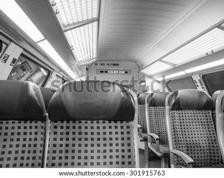 Regional train interior in Saxony Germany Europe in black and white