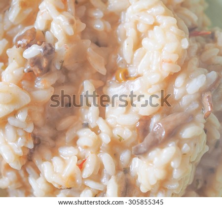 Porcino mushrooms rice food traditional European cuisine dish