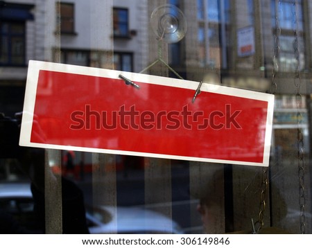 Display window sign with blank copy space to write your own text, with real and realistic reflections on glass