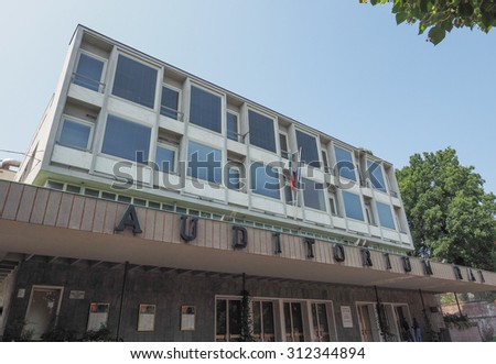 TURIN, ITALY - AUGUST 05, 2015: Auditorium RAI music hall designed by architect Carlo Mollino in 1958 dedicated to music director Arturo Toscanini