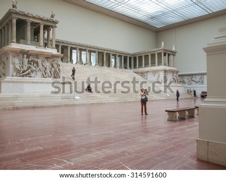 BERLIN, GERMANY - CIRCA MAY, 2014: Tourists visiting the Pergamon Museum of antiquities