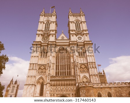 Vintage looking Westminster Abbey church in London, UK