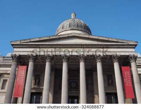 LONDON, UK - SEPTEMBER 27, 2015: The National Gallery in Trafalgar Square is the largest portrait gallery in the United Kingdom