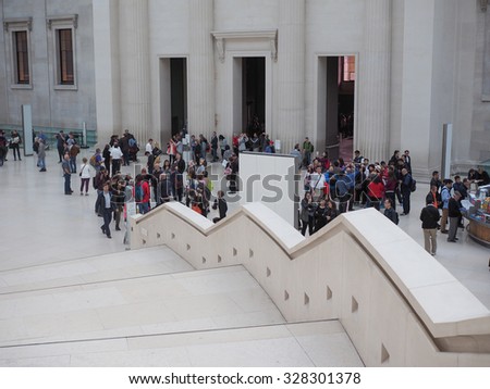 LONDON, UK - SEPTEMBER 28, 2015: Tourists in the Great Court at the British Museum designed by architect Lord Norman Foster opened in year 2000