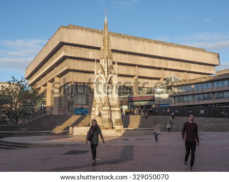 BIRMINGHAM, UK - SEPTEMBER 25, 2015: Birmingham Central Library iconic masterpiece of New Brutalism designed by John Madin in 1974 is now threated of demolition