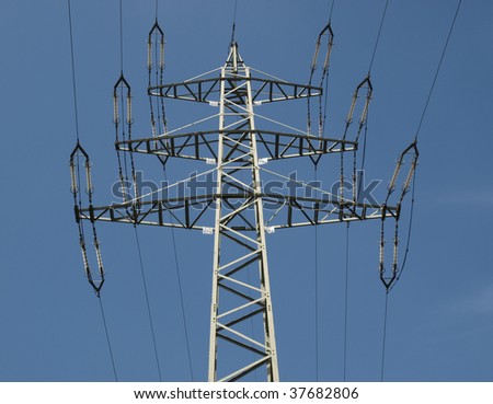 Electric transmission line tower mast with wires