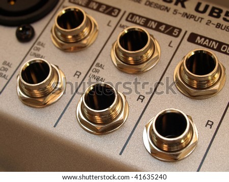 Detail of a mobile soundboard mixer for live music