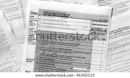 Range of various blank USA tax forms - (16:9 black and white)