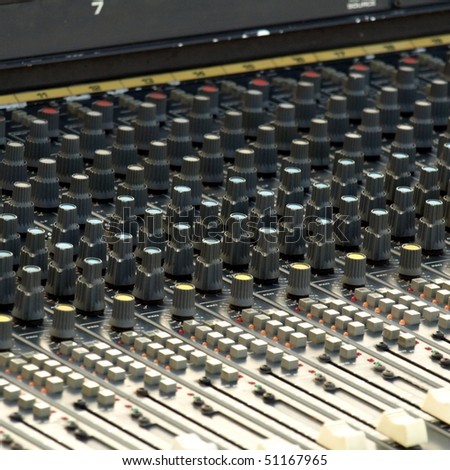 Detail of a mobile soundboard mixer for live music