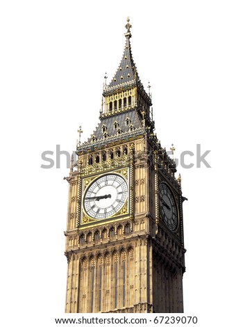 Big Ben, Houses of Parliament, Westminster Palace, London gothic architecture - isolated over white background
