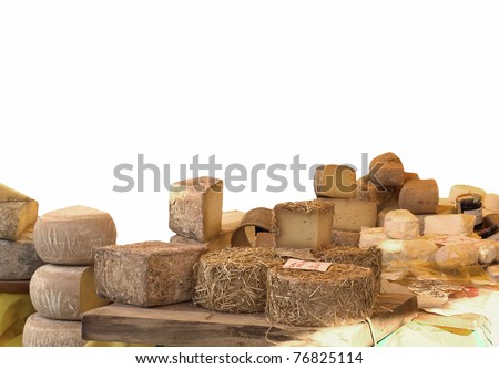 Range of organic agriculture cheese with blank copy space