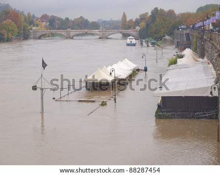TURIN, ITALY - NOVEMBER 7: The River Po, Italy's longest river, rose 4m (13 feet) causing flood as thousands were told to evacuate November 7, 2011 in Turin, Italy