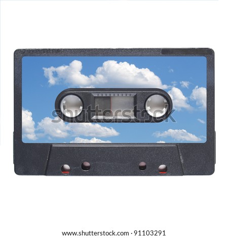 Magnetic tape cassette for audio music recording - blue sky with clouds label