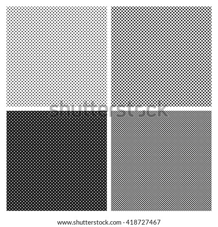 Set of halftone seamless patterns in black and white. Halftone dots imitation for texture filling.