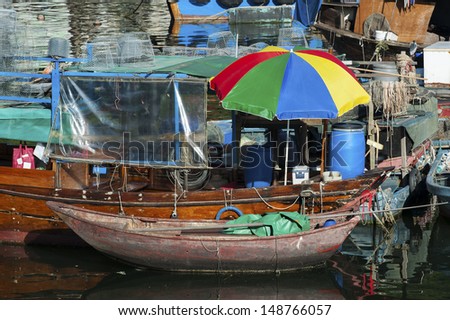 Fishing boat and fishing village in Hong Kong