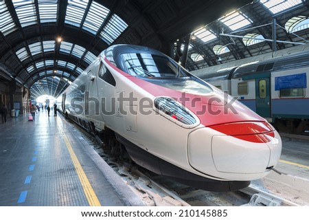 Super streamlined train in Milan Central Station