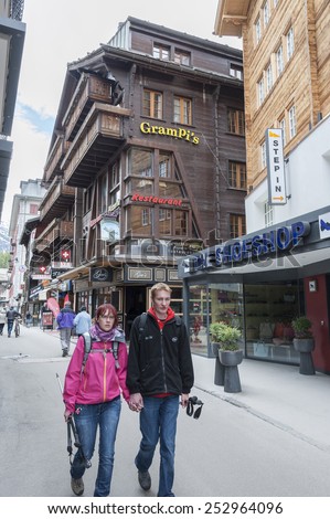 Zermatt, Switzerland - May 19, 2014: Zermatt is known all over the world for its distinctive view of the mountain Matterhorn and it attract a lot traveler to visit.