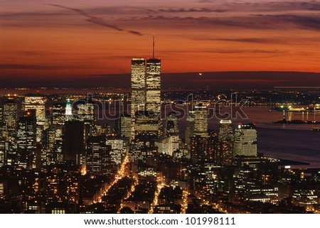 Sun setting on New York City