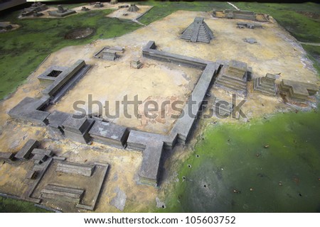 Architectural model of Mayan ruins at Chichen-Itza, Yucatan Peninsula, Mexico